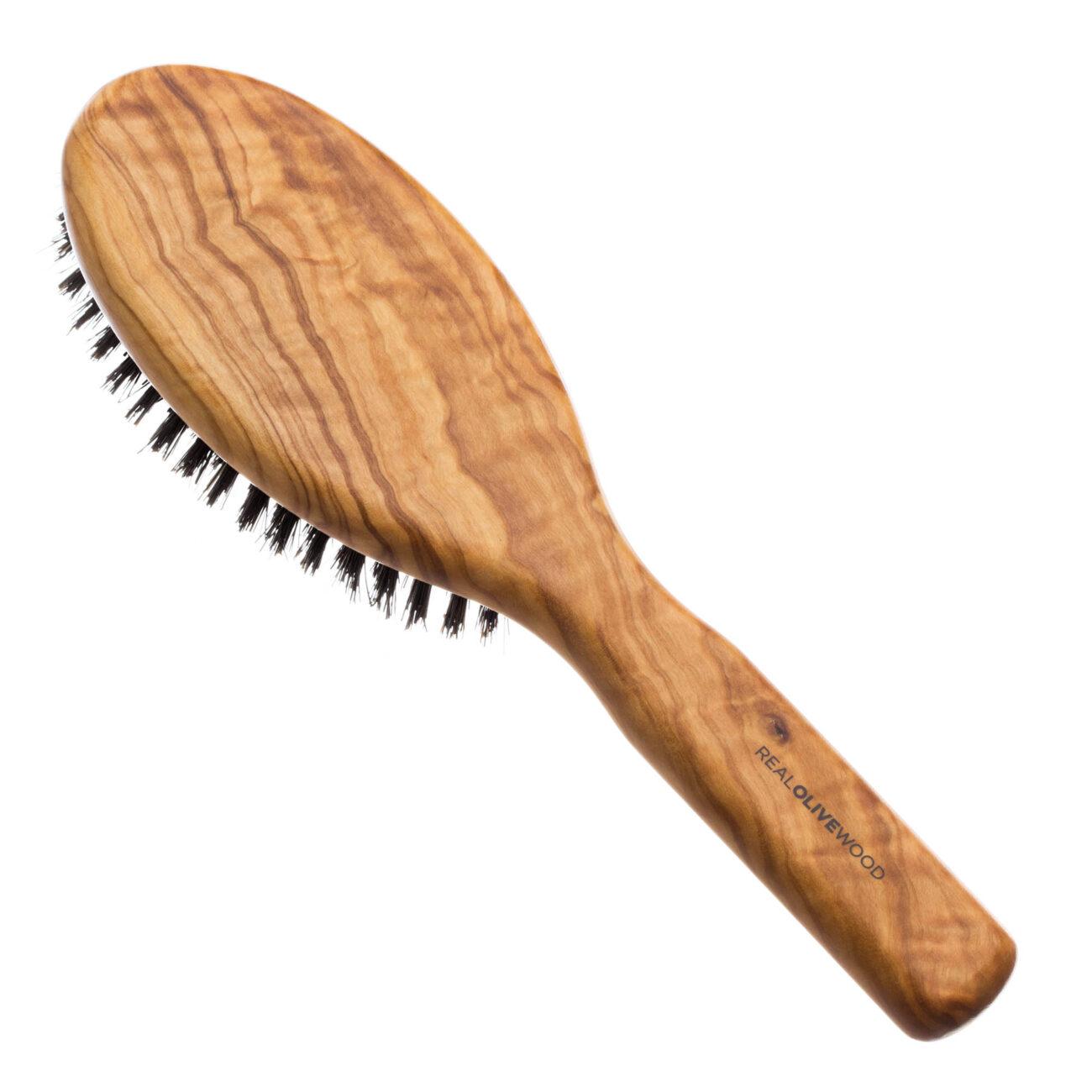 Premium Olive Wood Styling Hair Brush with Pure Boar Bristles - Smooth ...
